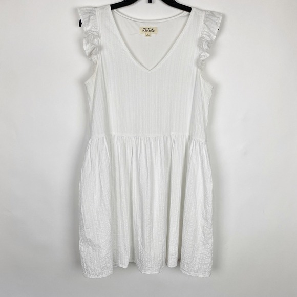 Listicle Dresses & Skirts - Listicle Dobby Stripe Ruffle Sleeve Babydoll Mini Dress Womens Small White‎